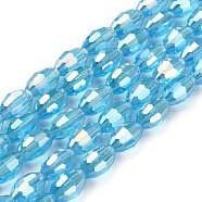Glass Beads Strands, Faceted Oval, AB Color Plated, Sky Blue, 7.5x6mm, Hole: 1mm, about 70pcs/Strand, 20.67 inch(52.5cm)(X-GC6X9MMC20Y-AB)