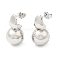 Brass Round Ball Dangle Stud Earrings, Long-Lasting Plated, Lead Free & Cadmium Free, Platinum, 28x15.5mm(EJEW-K251-02P)