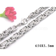 201 Stainless Steel Byzantine Chain Necklaces, with Lobster Claw Clasps, 25.6 inch(65cm), 5x5.5mm(NJEW-V0306-05)