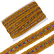 15 Yards Polyester Braided Lace Ribbon, Wave Pattern Ribbon with Colorful Paillette, Clothing Accessories, Gold, 1~1-1/8 inch inch(26~30mm)(OCOR-WH0046-37A)