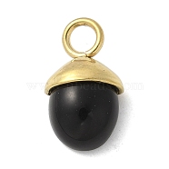 304 Stainless Steel Dyed Black Synthetic Turquoise Pendants, Acorn Charms, Real 18K Gold Plated, 15.5~16x9~9.5x5~6mm, Hole: 3mm(STAS-L277-07G-02)