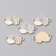 Alloy Colorful Enamel Connector Charms, with Paillette, Light Gold, Rainbow Pattern, 20x12.5x1mm, Hole: 1.8mm(ENAM-CJC0019-01A)