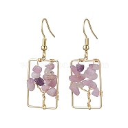 Natural Lilac Jade Chips Tree Dangle Earrings, Rectangle Real 18K Gold Plated Brass Drop Earrings with 304 Stainless Steel Earring Pins, 44x16.5~17mm(EJEW-JE05734-05)
