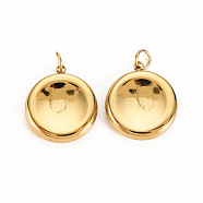 304 Stainless Steel Pendants, with Jump Rings, Flat Round, Real 14K Gold Plated, 15.5x13.5x3mm, Jump Ring: 3.8x0.5mm, 2.8mm inner diameter(STAS-S116-221G)