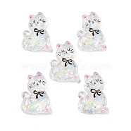 Transparent Resin Bowknot Kitten Decoden Cabochons, Cat Shape with Glitter Powder, Clear, 28x20x7mm(RESI-M045-07D)