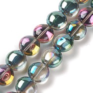 Transparent Electroplate Glass Bead Strands, Half Rainbow Plated, Flat Round, Colorful, 12x8mm, Hole: 1.2mm, about 50pcs/strand, 24.41''(62cm)(EGLA-P049-01A-HP01)
