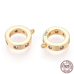 925 Sterling Silver Micro Pave Cubic Zirconia Charms, Donut, Nickel Free, with S925 Stamp, Real 18K Gold Plated, 9x8.5x2mm, Hole: 0.8mm(STER-T004-31G)