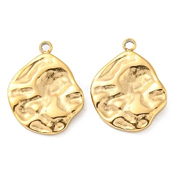 304 Stainless Steel Pendants, Textured, Irregular Oval Charm, Real 14K Gold Plated, 17x13x3mm, Hole: 1.5mm(STAS-L022-191G)