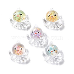 Luminous Transparent Resin Pendants, Octopus Charms with Gold Foil, Glow in Dark, Mixed Color, 27x25x9mm, Hole: 2mm(X-RESI-K019-05)