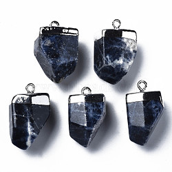 Natural Sodalite Pendants, with Platinum Brass Findings, Rack Plating, Faceted Cone, 24~26x17.5~19x16~19.5mm, Hole: 2mm(G-Q998-032)