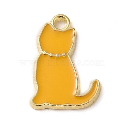 Alloy Enamel Pendants, Cat Charm, Golden, Orange, 15.5x11x1.3mm, Hole: 1.4mm(ENAM-Q507-08D)