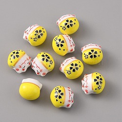 Handmade Porcelain Beads, Famille Rose Porcelain, Lucky Cat, Yellow, 14x12.5x11.5mm, Hole: 2mm(PORC-WH0016-02D)