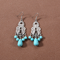 Bohemian tassel turquoise earrings, retro ethnic minority style earrings, personalized temperament, Tibetan ear accessories(JU8957-23)