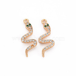 10Pcs Brass Micro Pave Clear Cubic Zirconia Pendants, Nickel Free, Snake, Real 18K Gold Plated, 18x6x2mm, Hole: 1mm(KK-SZ0004-25)