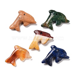 Natural Mookaite/Sodalite/Agate/Rhodonite Sea Animals Pendants, Dolphin Charms, 21~26x32~36.5x5~7mm, Hole: 1.8~2.4mm(G-K383-04)