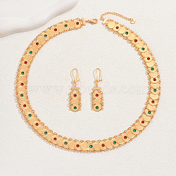 18K Gold Plated Brass Rhinestones Coin Necklace & Dangle Earrings Set for Women(BV9797)