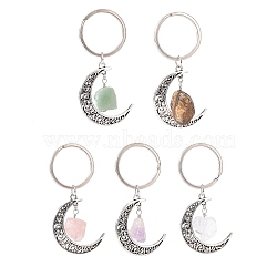 Alloy Hollow Moon Charm Keychains with Natural Gemstone Nuggets Charm, for Car Key Bag Accessories, 7.3cm(KEYC-JKC00423)