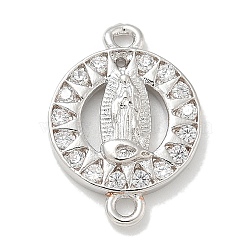 Rack Plating Brass Micro Pave Clear Cubic Zirconia Religion Virgin Mary Connector Charms, Long-Lasting Plated, Lead Free & Cadmium Free, Platinum, 17x12x2.4mm, Hole: 1.6mm(KK-L224-094P-01)