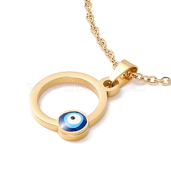 Ion Plating(IP) 304 Stainless Steel Ring with Evil Eye Pendant Necklace with Enamel for Women, Golden, 18.5 inch(47cm)(NJEW-P262-22G)