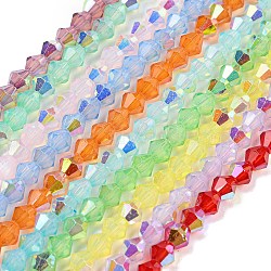 Baking Painted Transparent Glass Beads Strands, Half Electroplate, AB Color Plated, Faceted, Bicone, Mixed Color, 6x5.5mm, Hole: 1mm, about 47pcs/strand, 10.24''(26cm)(GLAA-F029-TM6mm)