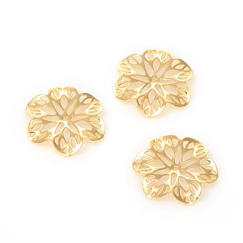 Brass Filigree Joiners Links, Long-Lasting Plated, Flower, Golden, 21x2mm, Hole: 1mm