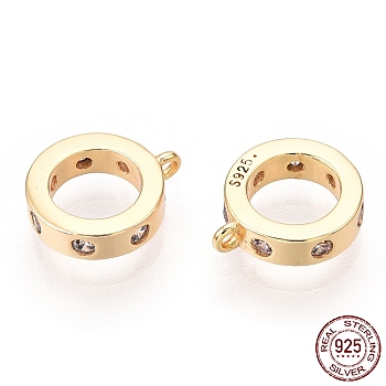 925 Sterling Silver Micro Pave Cubic Zirconia Charms, Donut, Nickel Free, with S925 Stamp, Real 18K Gold Plated, 9x8.5x2mm, Hole: 0.8mm