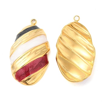 Enamel Pendants, with 304 Stainless Steel Finding, Real 18K Gold Plated, Oval Charm, FireBrick, 26.5x14.5x4mm, Hole: 1.4mm