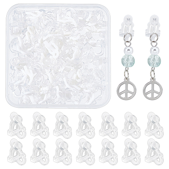 50Pcs Plastic Clip-on Earring Findings, with Horizontal Loops, White, 14x9x13mm