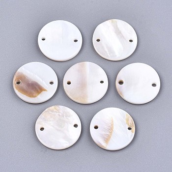 Freshwater Shell Links Connectors, Flat Round, Seashell Color, 18x2mm, Hole: 1.5mm
