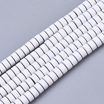 Spray Painted Non-magnetic Synthetic Hematite Beads Strands, Flat Round/Disc, White, 4x2mm, Hole: 0.9mm, about 168~170pcs/strand, 15.94 inch(40.5cm)