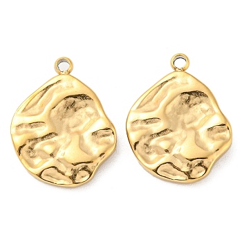 304 Stainless Steel Pendants, Textured, Irregular Oval Charm, Real 14K Gold Plated, 17x13x3mm, Hole: 1.5mm