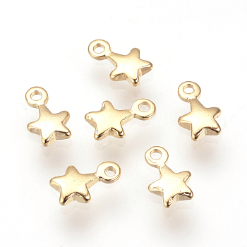 Brass Charms, Star, Nickel Free, Real 18K Gold Plated, 7x4.5x1.5mm, Hole: 1mm