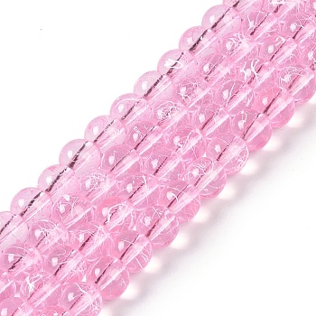 Drawbench Transparent Glass Beads Strands, Spray Painted, Round, Pink, 8mm, Hole: 1.3~1.6mm, 31.4 inch