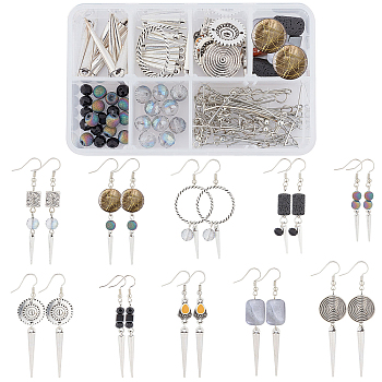 SUNNYCLUE DIY Earrings Making Kits, Including Brass Earring Hooks, Alloy Beads & Linking Rings, Natural Gemstone & Glass & Freshwater Shell Beads, Antique Silver