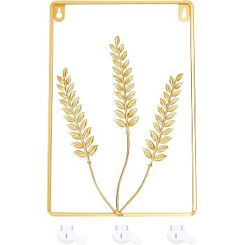 CHGCRAFT Iron Art Wall Hanging Decorations, with Plastic Hook Hanger, Rectangle with Wheat, Golden, 30x20cm, 1pc/set