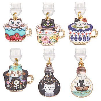 6Pcs 6 Styles PVC Mobile Dustproof Plugs, with Alloy Enamel Pendants, Mixed Color, 2.1~3.9cm, 1pc/style