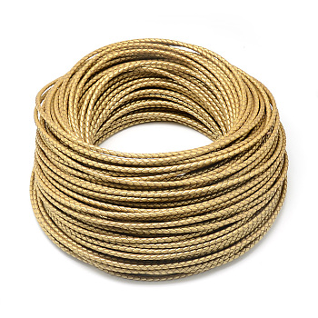 Leather Braided Cord, Gold, 3mm, about 54.68 yards(50m)/bundle