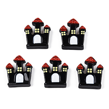 Halloween Opaque Resin Cabochons, Castle, Black, 19.5x16x6mm