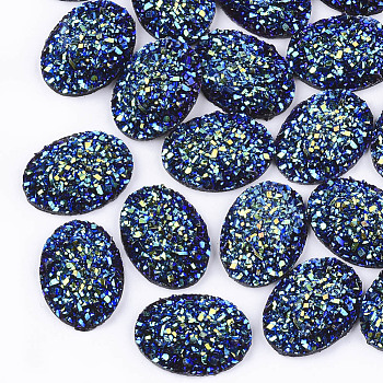 Electroplate Druzy Resin Cabochons, Oval, Blue, 17.5x13x4.5mm