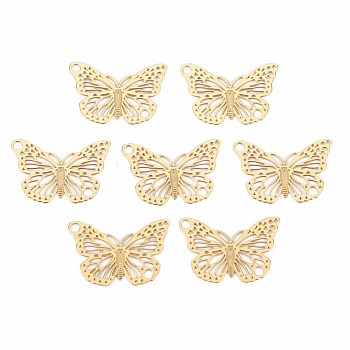 Rack Plating 304 Stainless Steel Filigree Connerctor Charms, Etched Metal Embellishments, Nickel Free, Butterfly, Real 18K Gold Plated, 12x18x0.4mm, Hole: 1.5mm