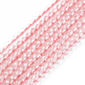 Glass Beads Strands, Faceted, Rondelle, Pink, 2mm, Hole: 0.5mm, about 192~194pcs/strand, 12.99~13.39 inches(33~34cm)