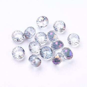 Electorplated Glass Beads, Rainbow Plated, Faceted, Rondelle, Medium Purple, 16x10mm