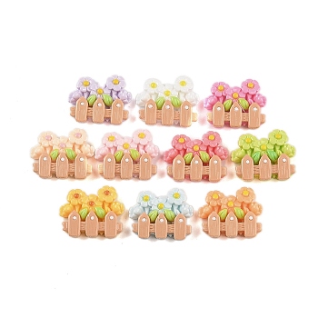 Opaque Resin Decoden Cabochons, Flower with Fence, Mixed Color, 21x26x7mm