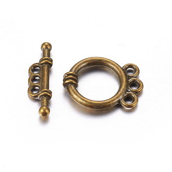 Tibetan Style Alloy Toggle Clasps, Ring, Antique Bronze, Cadmium Free & Lead Free, 18x14x3.5mm, Hole: 2mm