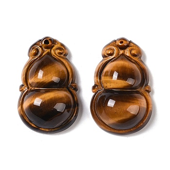 Natural Tiger Eye Carved Pendants, Gourd Charms, 34x21x11mm, Hole: 1mm