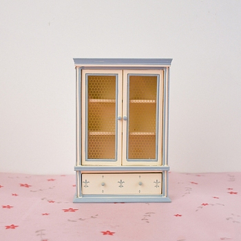 Miniature Openable Wood Bookcase Display Decorations, for Dollhouse, Rectangle, Light Blue, 40x100x150mm