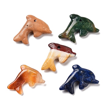 Natural Mookaite/Sodalite/Agate/Rhodonite Sea Animals Pendants, Dolphin Charms, 21~26x32~36.5x5~7mm, Hole: 1.8~2.4mm