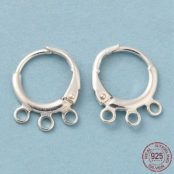 925 Sterling Silver Leverback Earrings Findings, with 3-Loops & S925 Stamp, Silver, 15x11.5x2mm, Hole: 1.6mm, Pin: 0.9mm