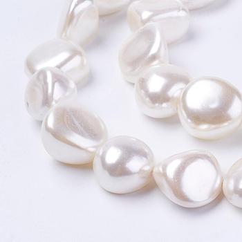Shell Pearl Beads Strands, White, 13~17x12~16x8~10mm, Hole: 1mm, about 26pcs/strand, 15.5 inch