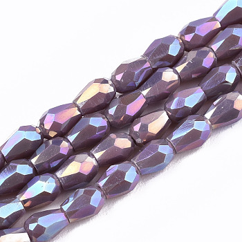 Electroplate Glass Beads Strands, AB Color Plated, Faceted Teardrop, Old Rose, 4x3mm, Hole: 0.7mm, about 98~99pcs/strand, 16.54~16.92 inch(42~43cm)